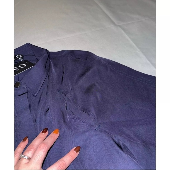 Blue Cyberpunk Academia GSTQ NWT Cropped collar shirt snap buttons XL Business - Picture 7 of 8